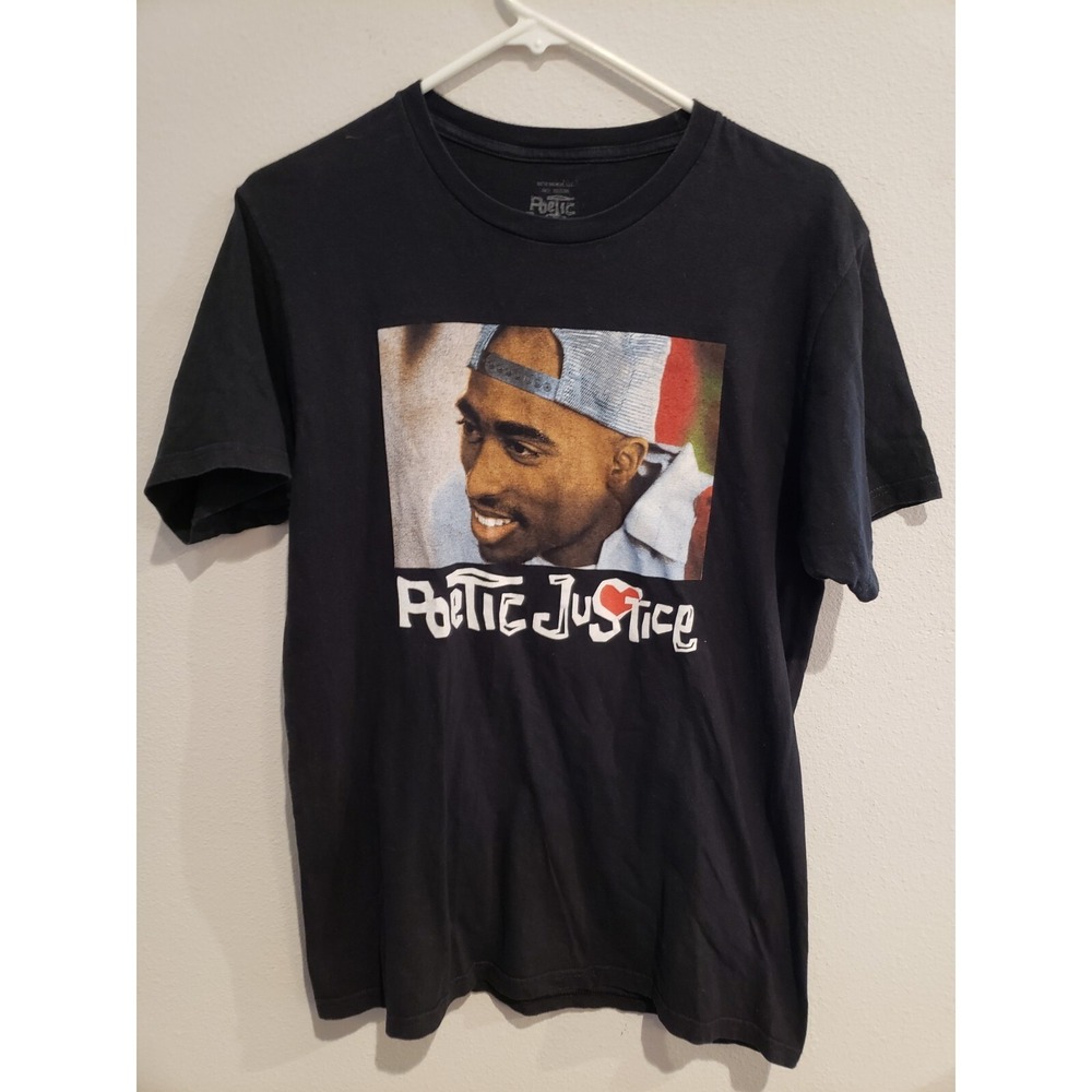 Poetic Justice Shirt Mens Size Medium M‎ Tupac Shakur 2Pac Black graphic T-Shirt